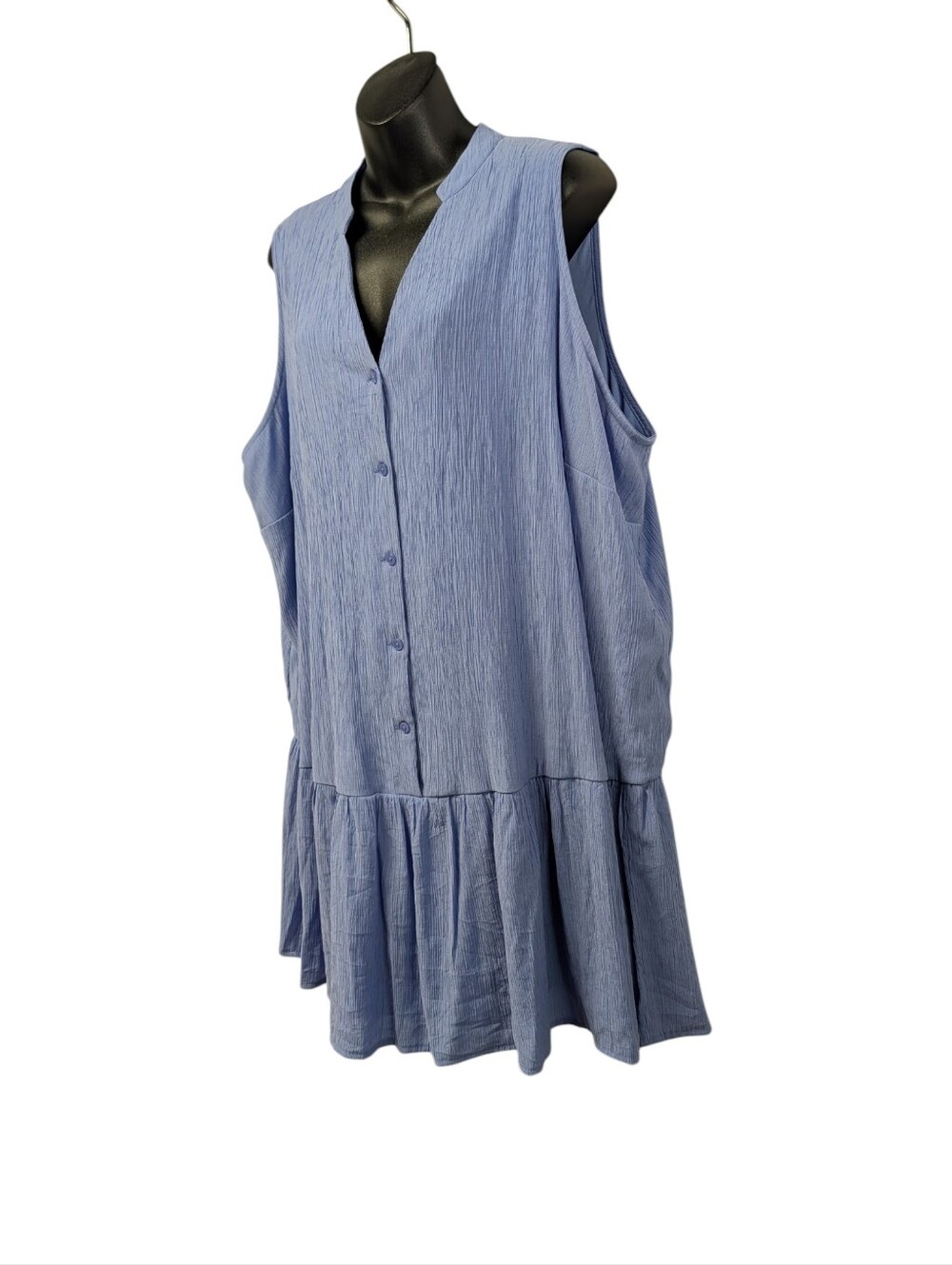 Nine West Plus Size 1X Light Blue Sleeveless Button Front Ruffle Dress - Picture 3 of 7